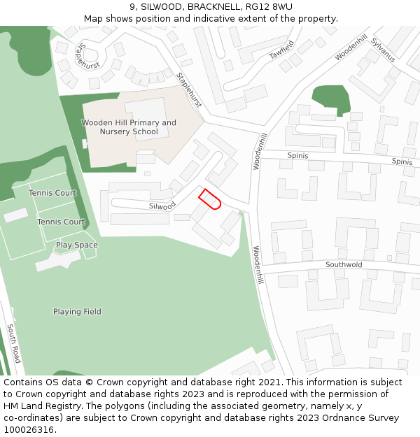 9, SILWOOD, BRACKNELL, RG12 8WU: Location map and indicative extent of plot