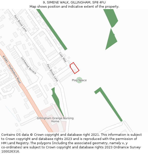 9, SIMENE WALK, GILLINGHAM, SP8 4FU: Location map and indicative extent of plot