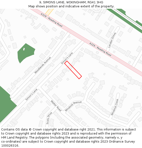 9, SIMONS LANE, WOKINGHAM, RG41 3HG: Location map and indicative extent of plot