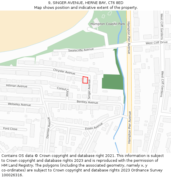 9, SINGER AVENUE, HERNE BAY, CT6 8ED: Location map and indicative extent of plot