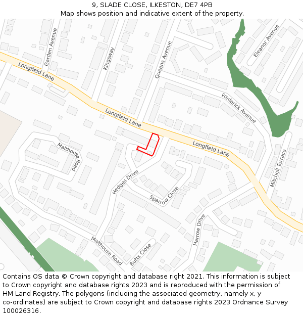 9, SLADE CLOSE, ILKESTON, DE7 4PB: Location map and indicative extent of plot