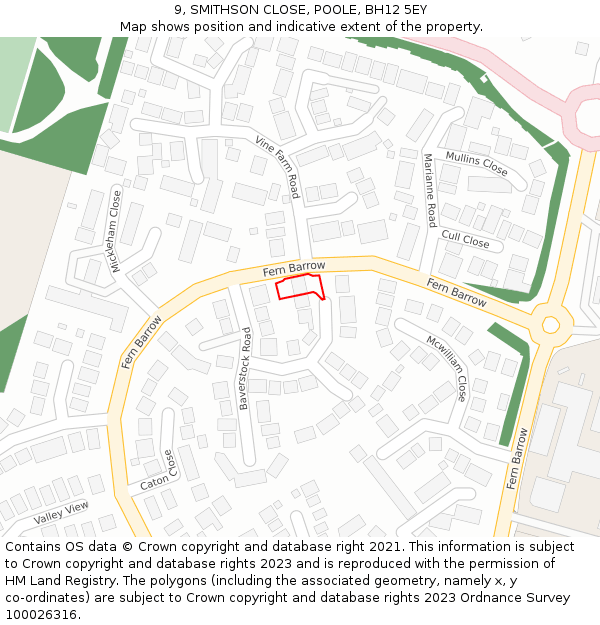 9, SMITHSON CLOSE, POOLE, BH12 5EY: Location map and indicative extent of plot