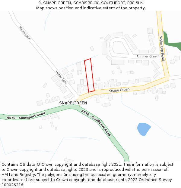 9, SNAPE GREEN, SCARISBRICK, SOUTHPORT, PR8 5LN: Location map and indicative extent of plot