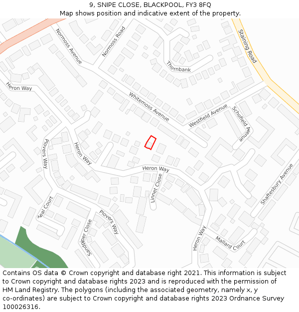 9, SNIPE CLOSE, BLACKPOOL, FY3 8FQ: Location map and indicative extent of plot