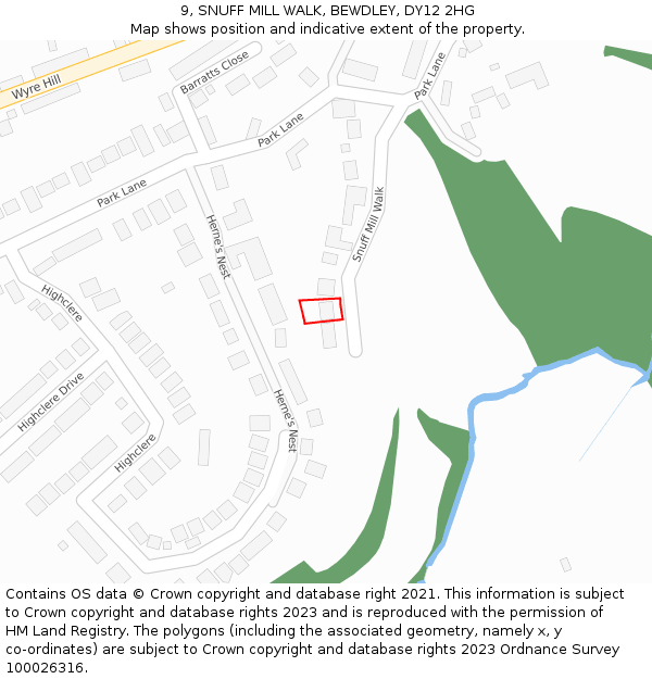 9, SNUFF MILL WALK, BEWDLEY, DY12 2HG: Location map and indicative extent of plot