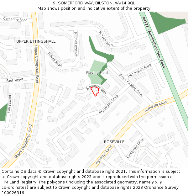 9, SOMERFORD WAY, BILSTON, WV14 9QL: Location map and indicative extent of plot