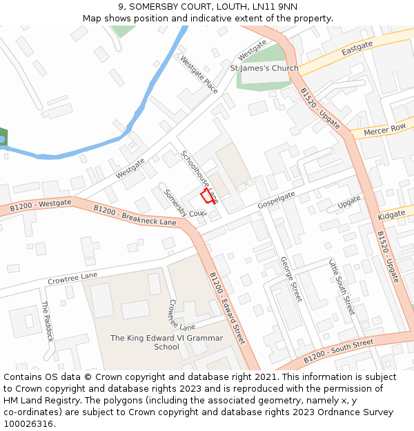 9, SOMERSBY COURT, LOUTH, LN11 9NN: Location map and indicative extent of plot