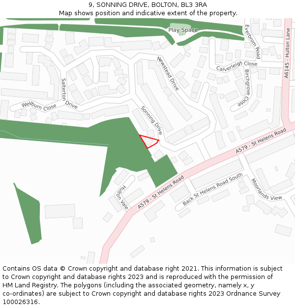 9, SONNING DRIVE, BOLTON, BL3 3RA: Location map and indicative extent of plot