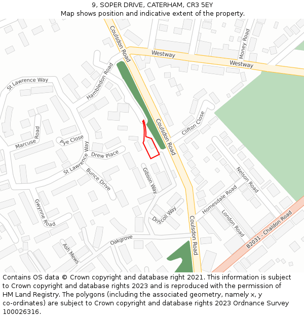 9, SOPER DRIVE, CATERHAM, CR3 5EY: Location map and indicative extent of plot