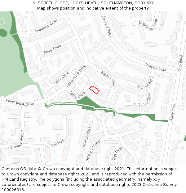 9, SORREL CLOSE, LOCKS HEATH, SOUTHAMPTON, SO31 6XY: Location map and indicative extent of plot