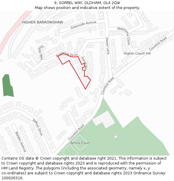 9, SORREL WAY, OLDHAM, OL4 2QW: Location map and indicative extent of plot