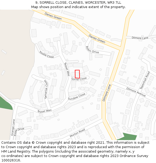 9, SORRELL CLOSE, CLAINES, WORCESTER, WR3 7LL: Location map and indicative extent of plot