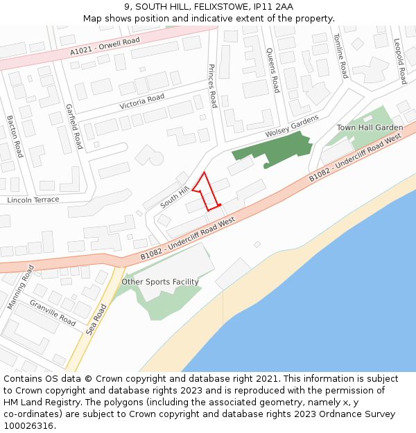 9, SOUTH HILL, FELIXSTOWE, IP11 2AA: Location map and indicative extent of plot