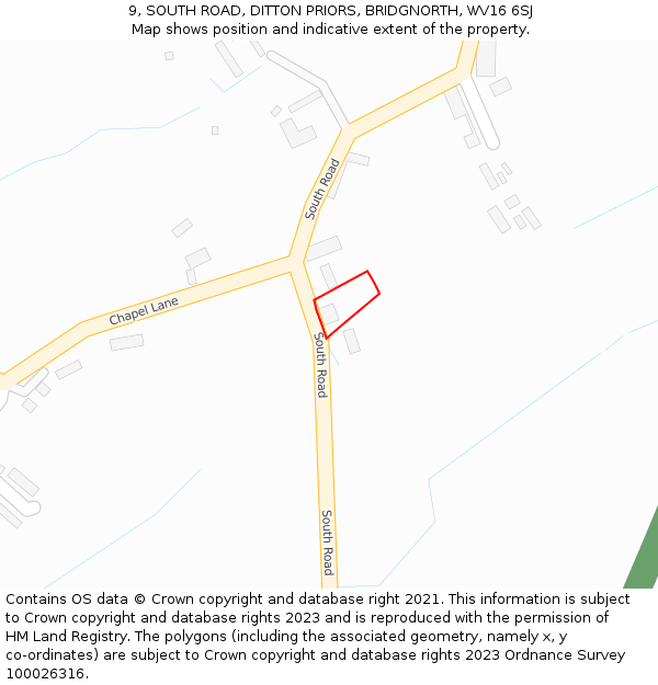 9, SOUTH ROAD, DITTON PRIORS, BRIDGNORTH, WV16 6SJ: Location map and indicative extent of plot