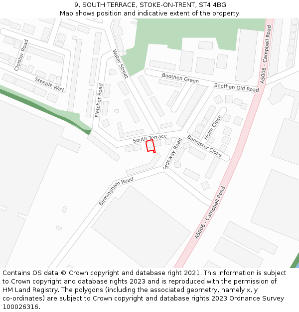 9, SOUTH TERRACE, STOKE-ON-TRENT, ST4 4BG: Location map and indicative extent of plot