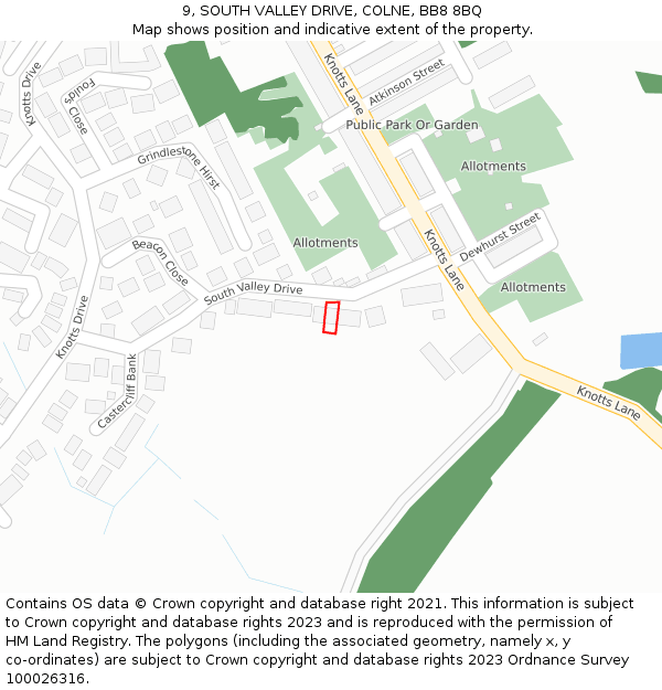 9, SOUTH VALLEY DRIVE, COLNE, BB8 8BQ: Location map and indicative extent of plot