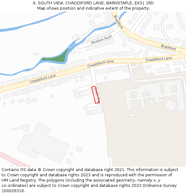 9, SOUTH VIEW, CHADDIFORD LANE, BARNSTAPLE, EX31 1RD: Location map and indicative extent of plot