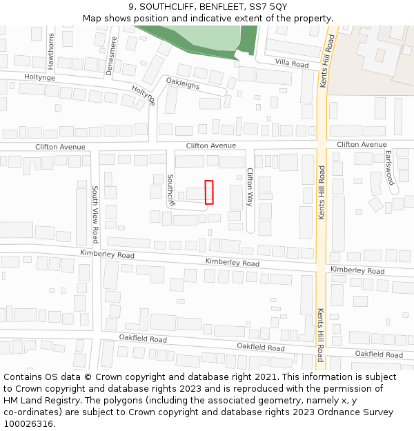 9, SOUTHCLIFF, BENFLEET, SS7 5QY: Location map and indicative extent of plot