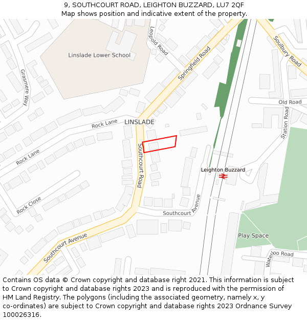 9, SOUTHCOURT ROAD, LEIGHTON BUZZARD, LU7 2QF: Location map and indicative extent of plot