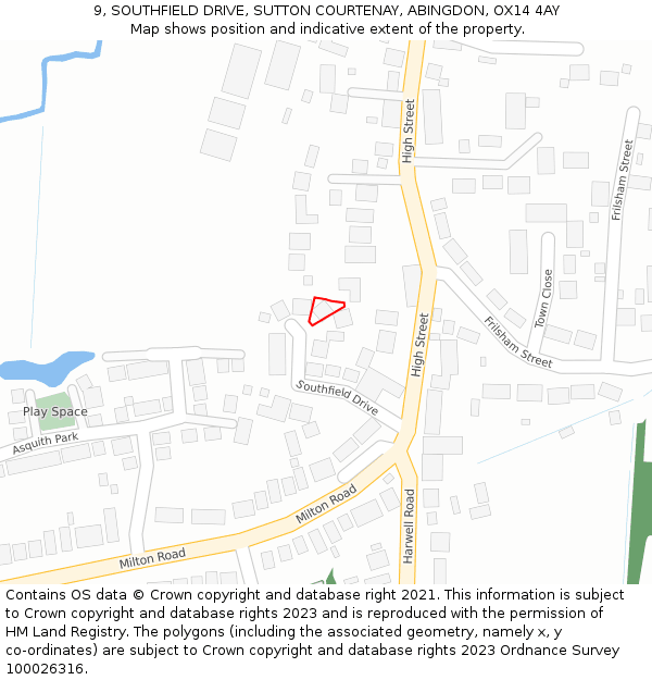 9, SOUTHFIELD DRIVE, SUTTON COURTENAY, ABINGDON, OX14 4AY: Location map and indicative extent of plot