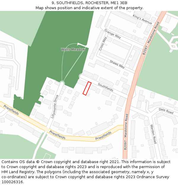 9, SOUTHFIELDS, ROCHESTER, ME1 3EB: Location map and indicative extent of plot