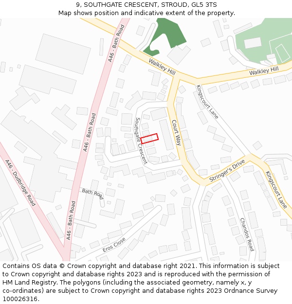 9, SOUTHGATE CRESCENT, STROUD, GL5 3TS: Location map and indicative extent of plot