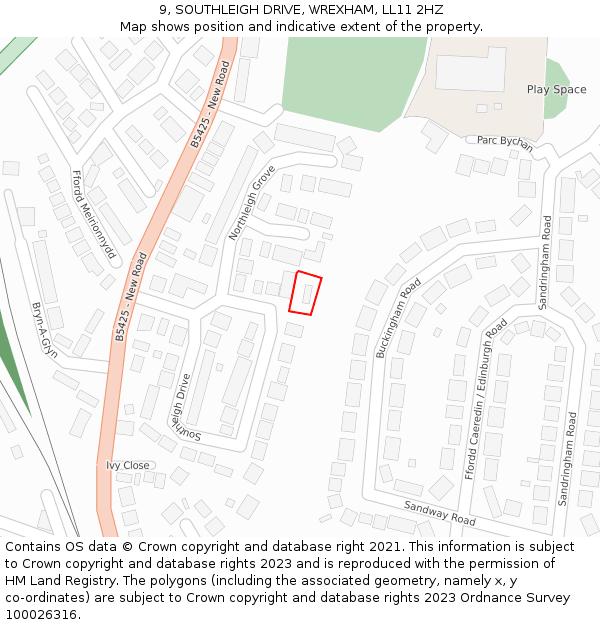 9, SOUTHLEIGH DRIVE, WREXHAM, LL11 2HZ: Location map and indicative extent of plot