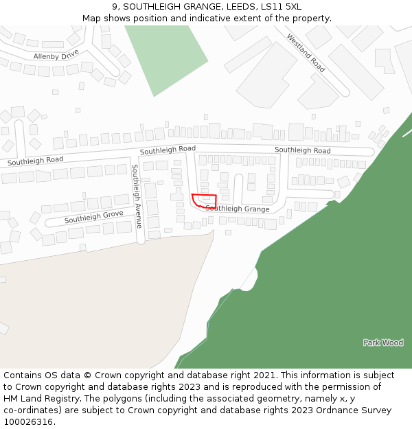 9, SOUTHLEIGH GRANGE, LEEDS, LS11 5XL: Location map and indicative extent of plot
