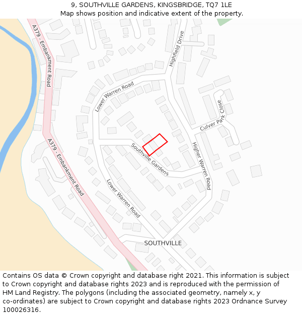 9, SOUTHVILLE GARDENS, KINGSBRIDGE, TQ7 1LE: Location map and indicative extent of plot