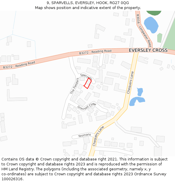 9, SPARVELLS, EVERSLEY, HOOK, RG27 0QG: Location map and indicative extent of plot