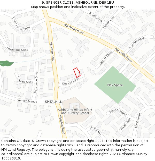 9, SPENCER CLOSE, ASHBOURNE, DE6 1BU: Location map and indicative extent of plot
