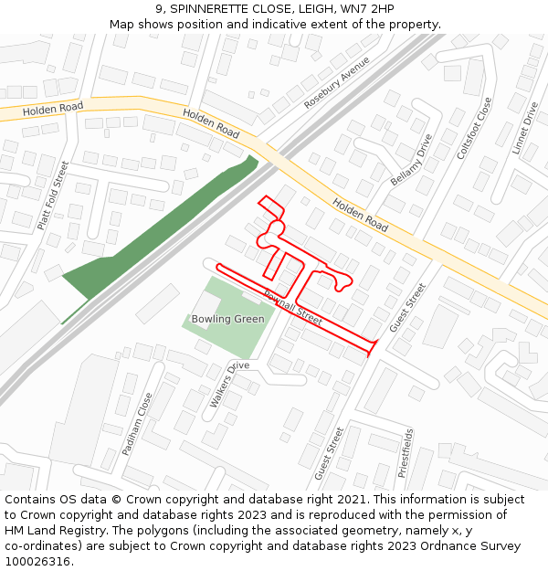 9, SPINNERETTE CLOSE, LEIGH, WN7 2HP: Location map and indicative extent of plot