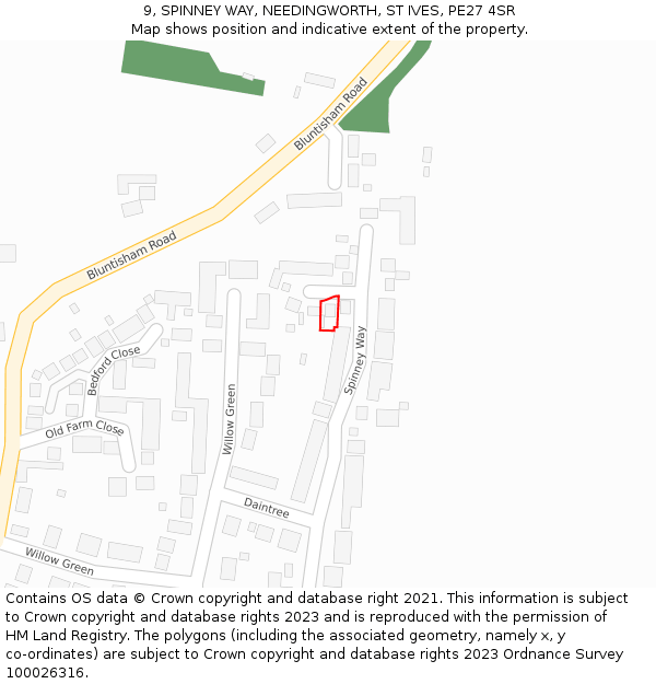 9, SPINNEY WAY, NEEDINGWORTH, ST IVES, PE27 4SR: Location map and indicative extent of plot