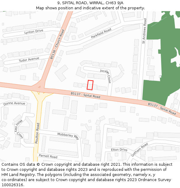 9, SPITAL ROAD, WIRRAL, CH63 9JA: Location map and indicative extent of plot