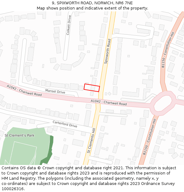 9, SPIXWORTH ROAD, NORWICH, NR6 7NE: Location map and indicative extent of plot