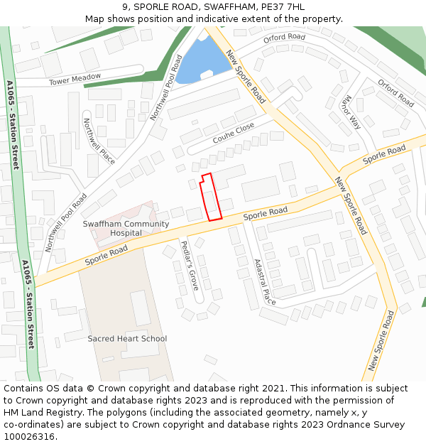 9, SPORLE ROAD, SWAFFHAM, PE37 7HL: Location map and indicative extent of plot