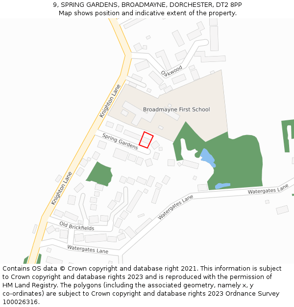 9, SPRING GARDENS, BROADMAYNE, DORCHESTER, DT2 8PP: Location map and indicative extent of plot