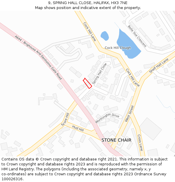 9, SPRING HALL CLOSE, HALIFAX, HX3 7NE: Location map and indicative extent of plot