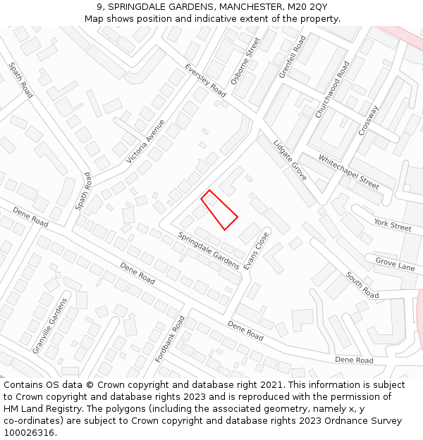 9, SPRINGDALE GARDENS, MANCHESTER, M20 2QY: Location map and indicative extent of plot