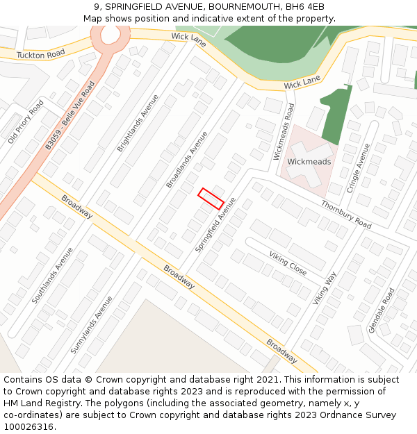 9, SPRINGFIELD AVENUE, BOURNEMOUTH, BH6 4EB: Location map and indicative extent of plot