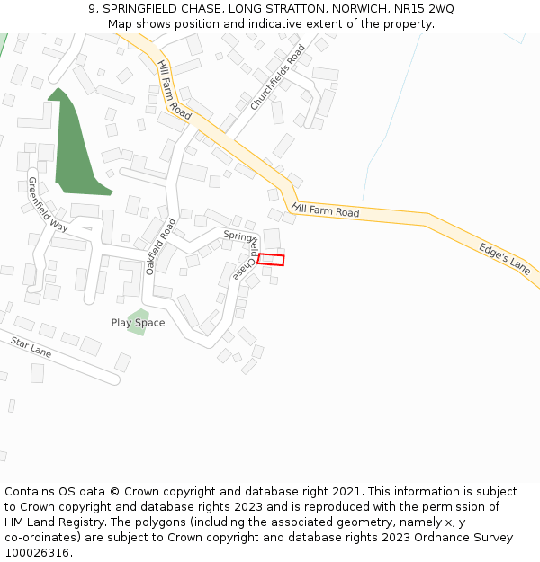 9, SPRINGFIELD CHASE, LONG STRATTON, NORWICH, NR15 2WQ: Location map and indicative extent of plot