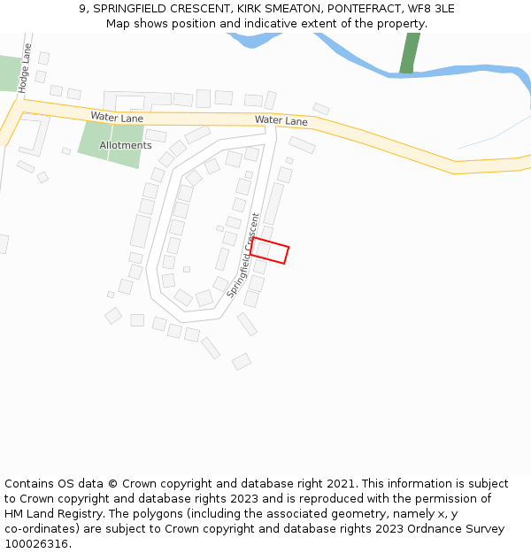 9, SPRINGFIELD CRESCENT, KIRK SMEATON, PONTEFRACT, WF8 3LE: Location map and indicative extent of plot