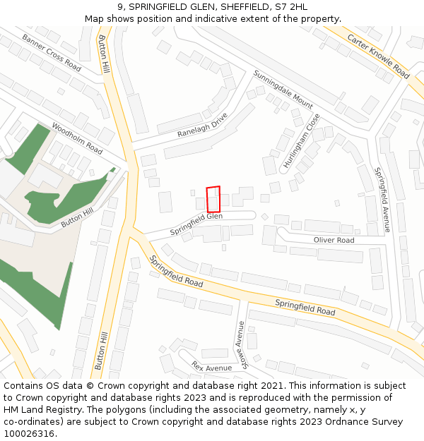 9, SPRINGFIELD GLEN, SHEFFIELD, S7 2HL: Location map and indicative extent of plot