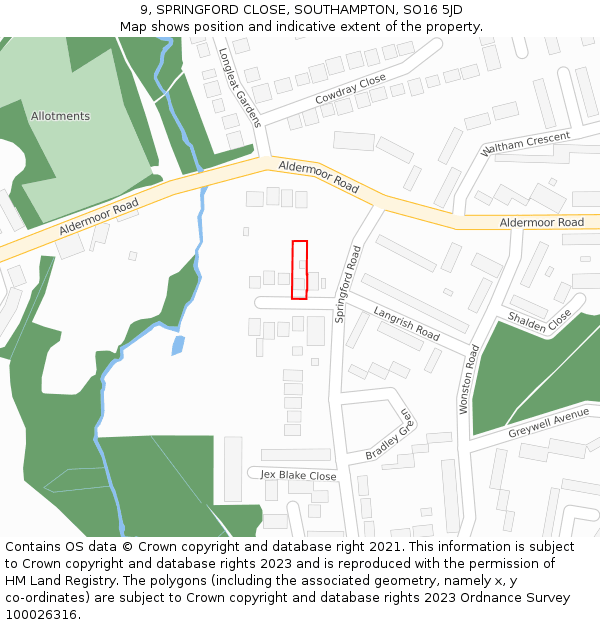 9, SPRINGFORD CLOSE, SOUTHAMPTON, SO16 5JD: Location map and indicative extent of plot