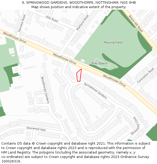 9, SPRINGWOOD GARDENS, WOODTHORPE, NOTTINGHAM, NG5 4HB: Location map and indicative extent of plot