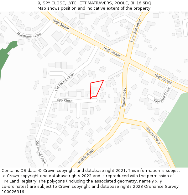 9, SPY CLOSE, LYTCHETT MATRAVERS, POOLE, BH16 6DQ: Location map and indicative extent of plot