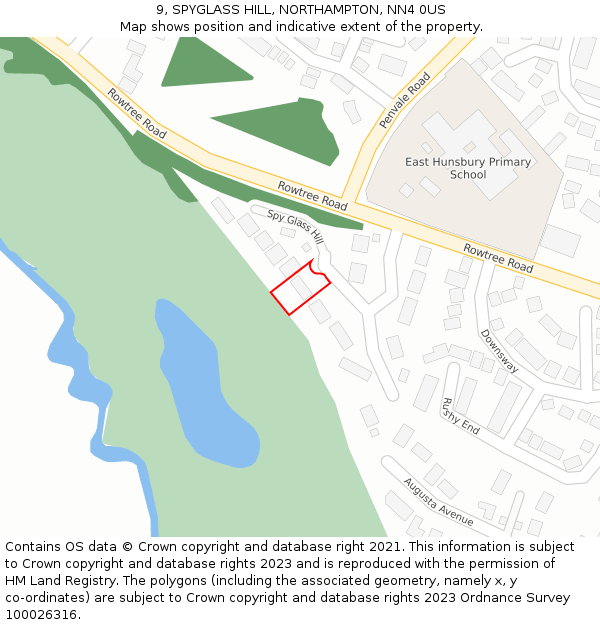9, SPYGLASS HILL, NORTHAMPTON, NN4 0US: Location map and indicative extent of plot