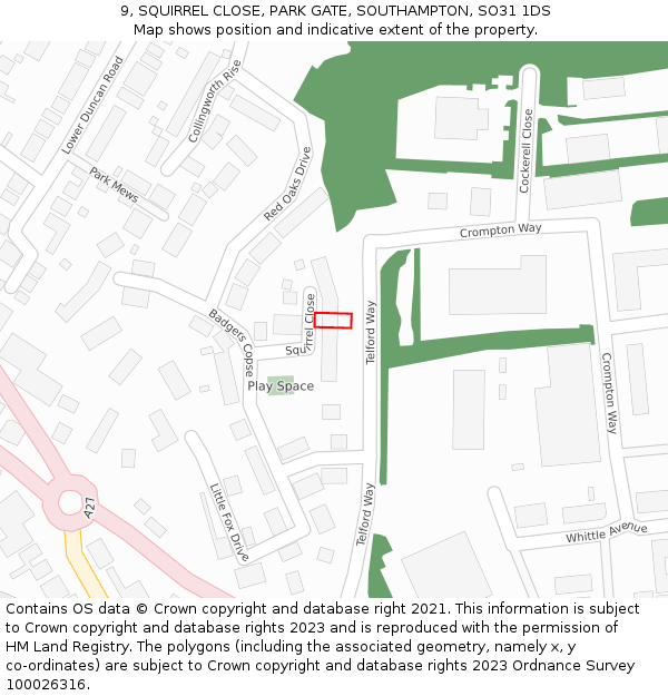 9, SQUIRREL CLOSE, PARK GATE, SOUTHAMPTON, SO31 1DS: Location map and indicative extent of plot