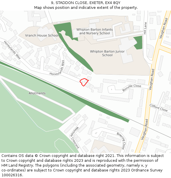 9, STADDON CLOSE, EXETER, EX4 8QY: Location map and indicative extent of plot