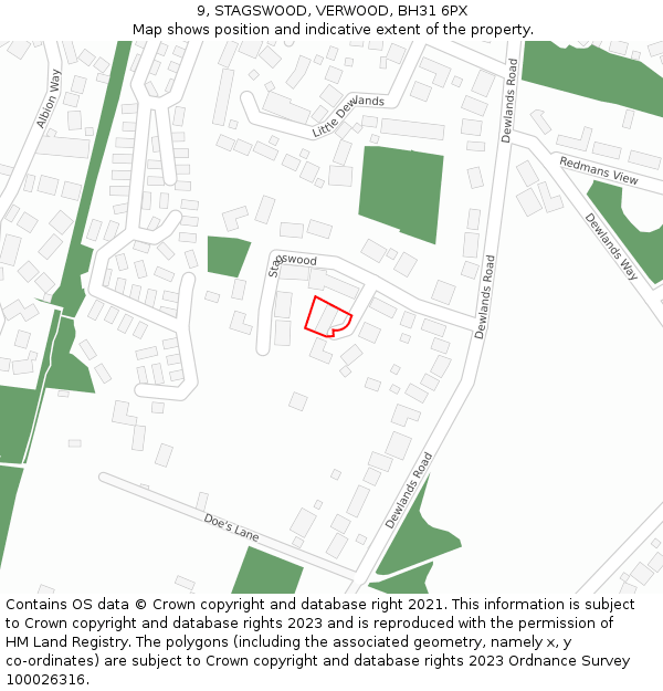 9, STAGSWOOD, VERWOOD, BH31 6PX: Location map and indicative extent of plot